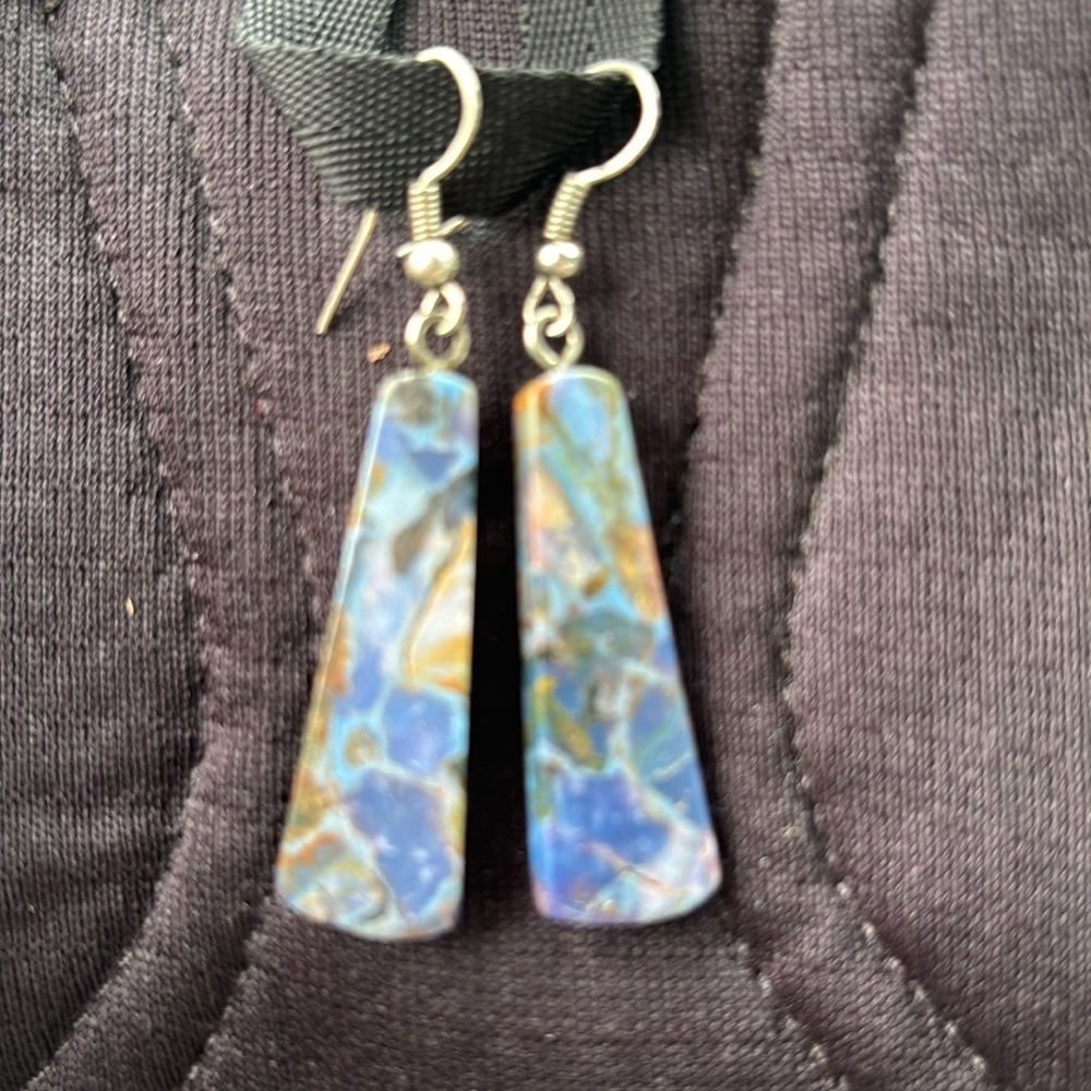 Vintage Santo Domingo Multi Stone Inlay Dangle Earrings